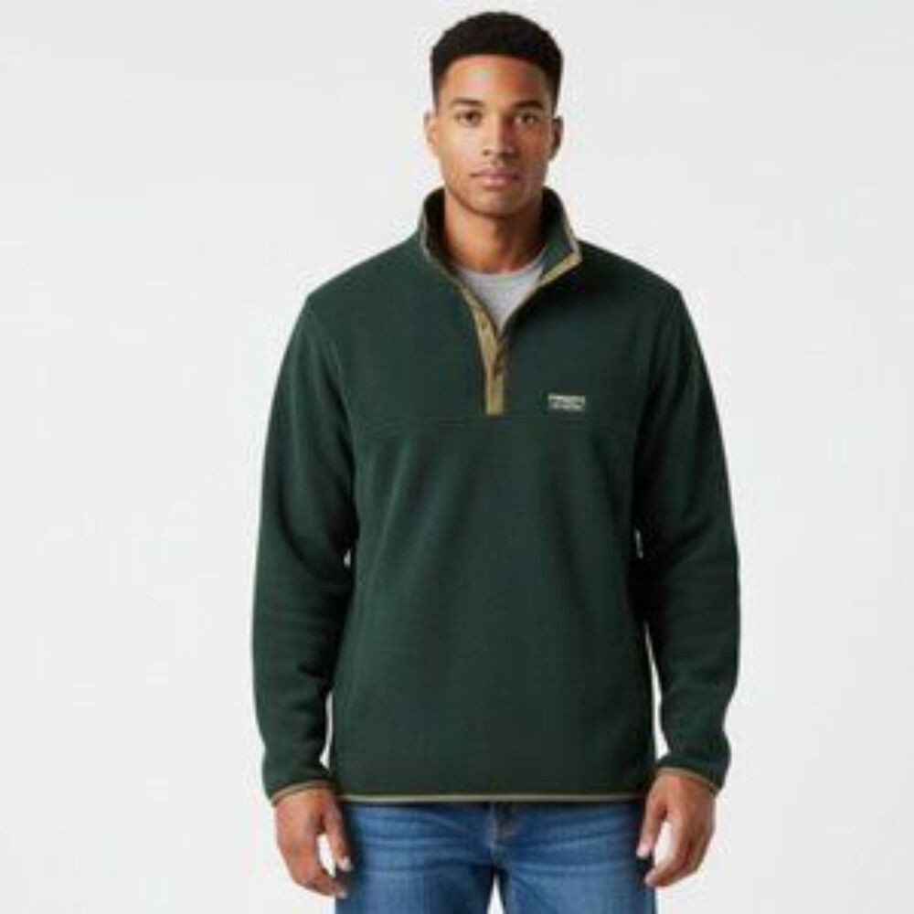 LL Bean Men's Hunter Green Knit Long Sleeve Snap Neck Pullover Sweater XXLT